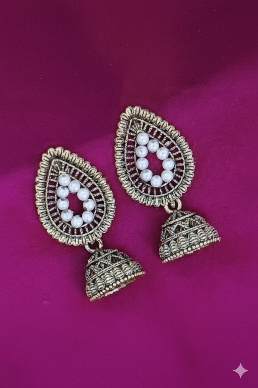 Golden oxidised jhumki