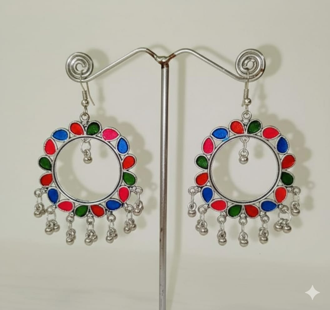 Multi-color Oxidised Jhumka Earrings
