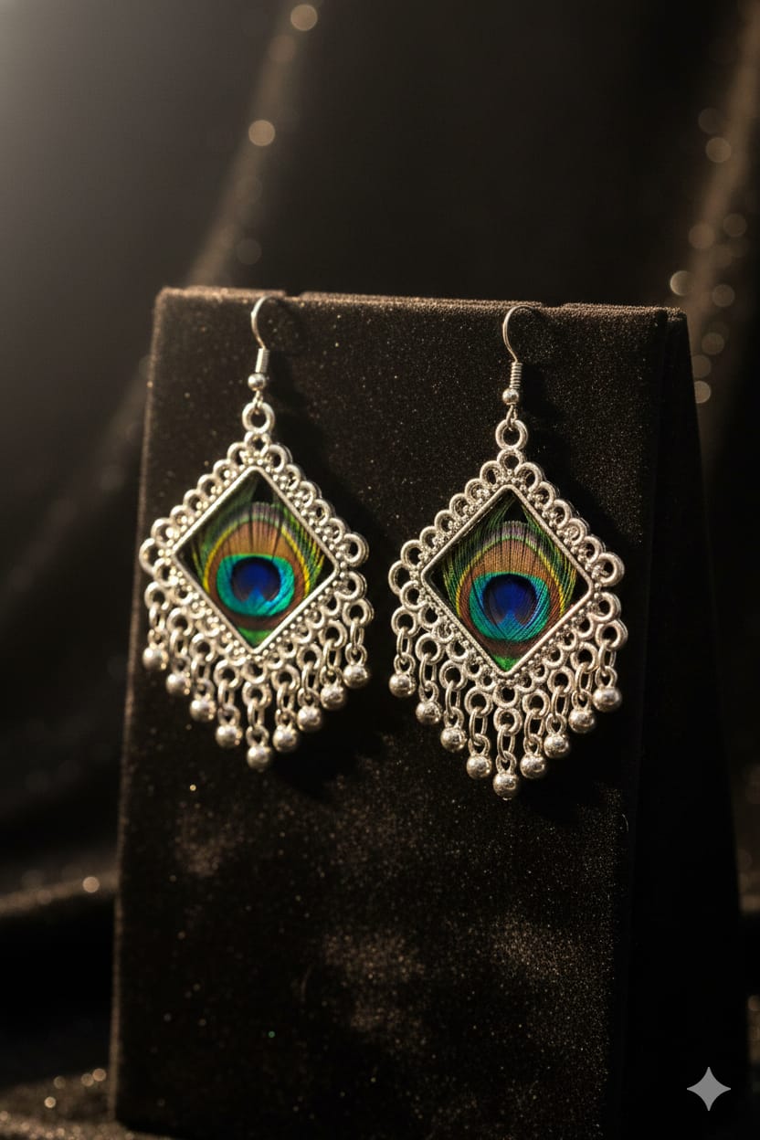 Ox 10 feather square oxidised jhumkaJJ044