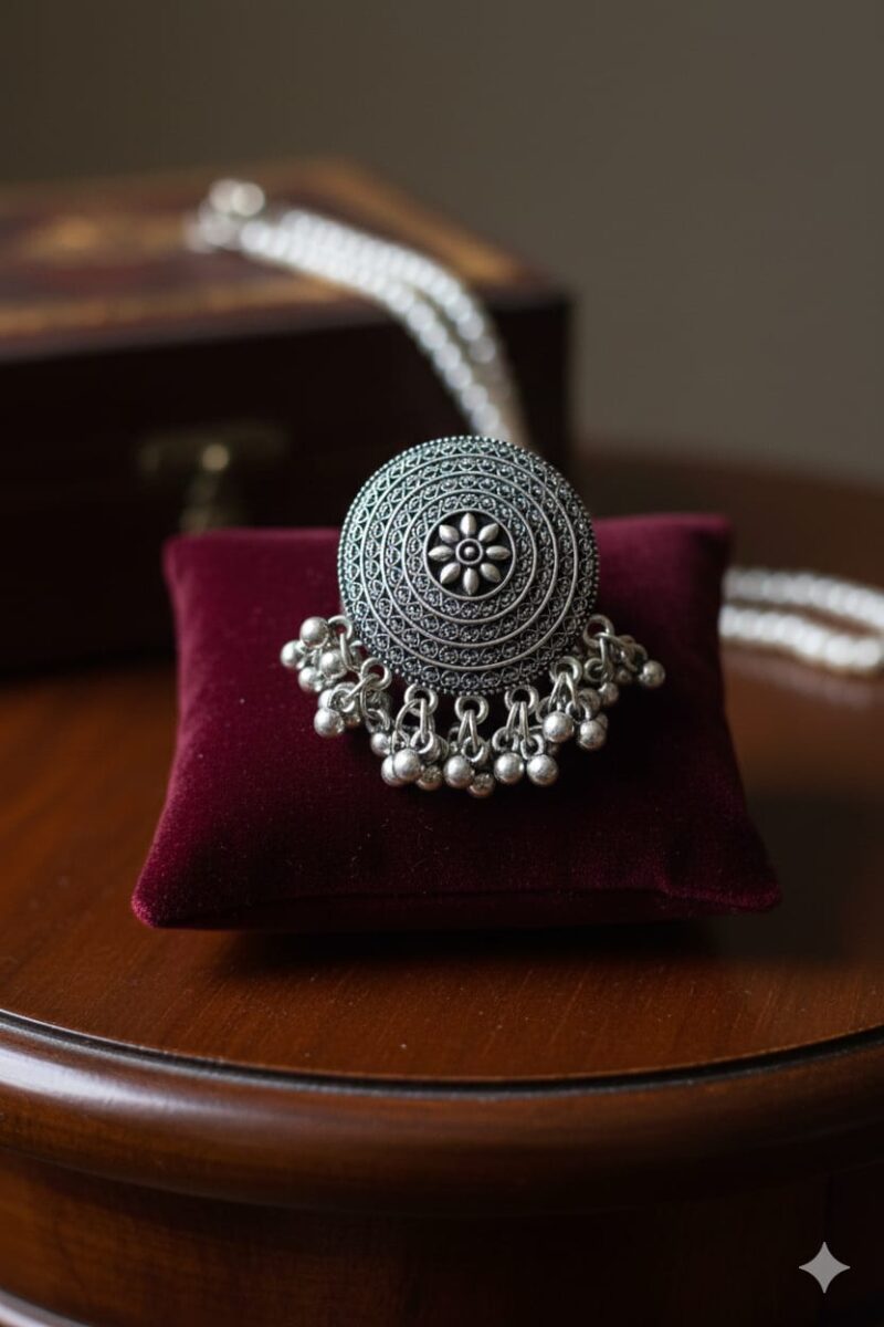 387 oxidized silver ghungharu ring, - Image 3