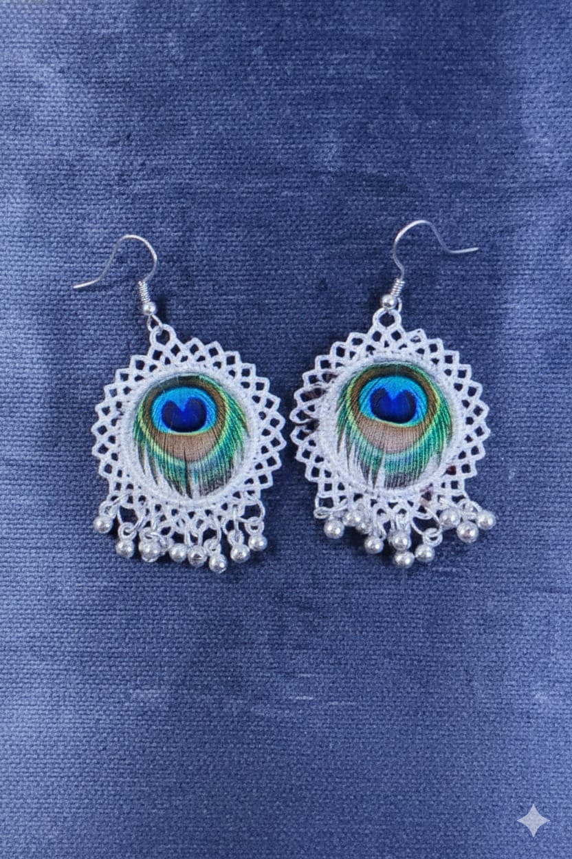 oxidized silver peacock jhumki earrings