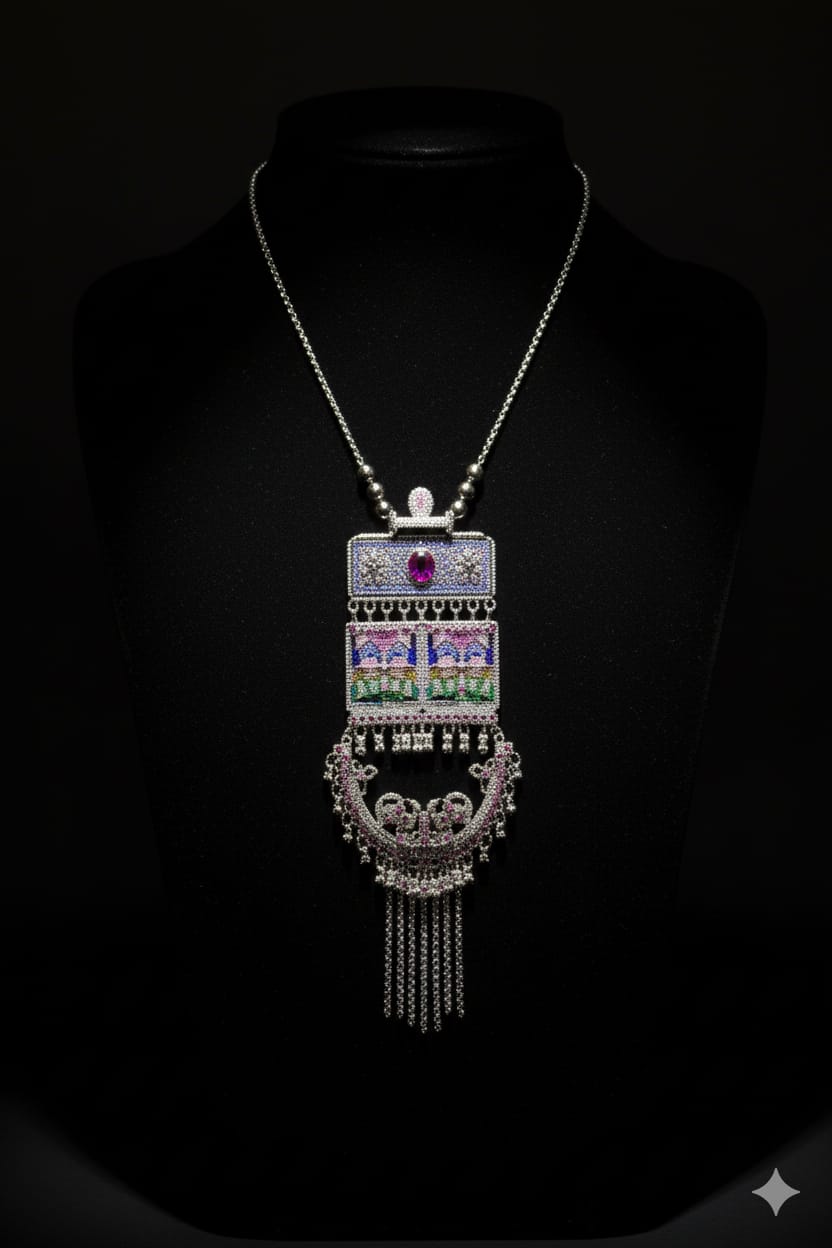 Oxidized Silver Necklace Set with Pendant and Matching Earrings