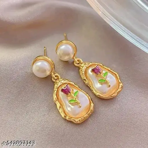 Pearl Rose Statement Earrings - Image 2