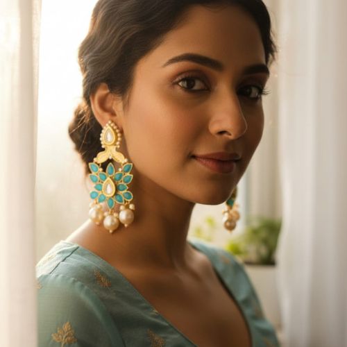 307 Moissanite polki earrings with green stones