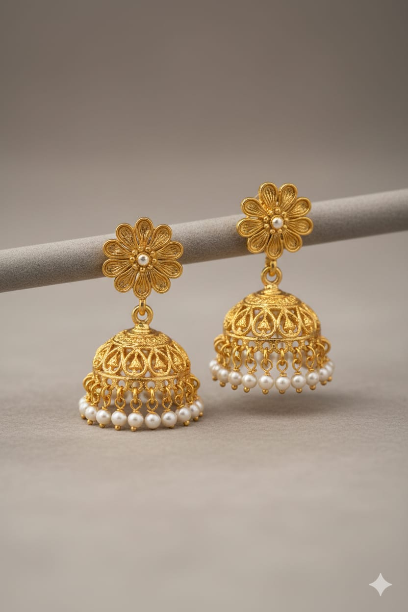 Traditional Jhumka Earrings with Pearls