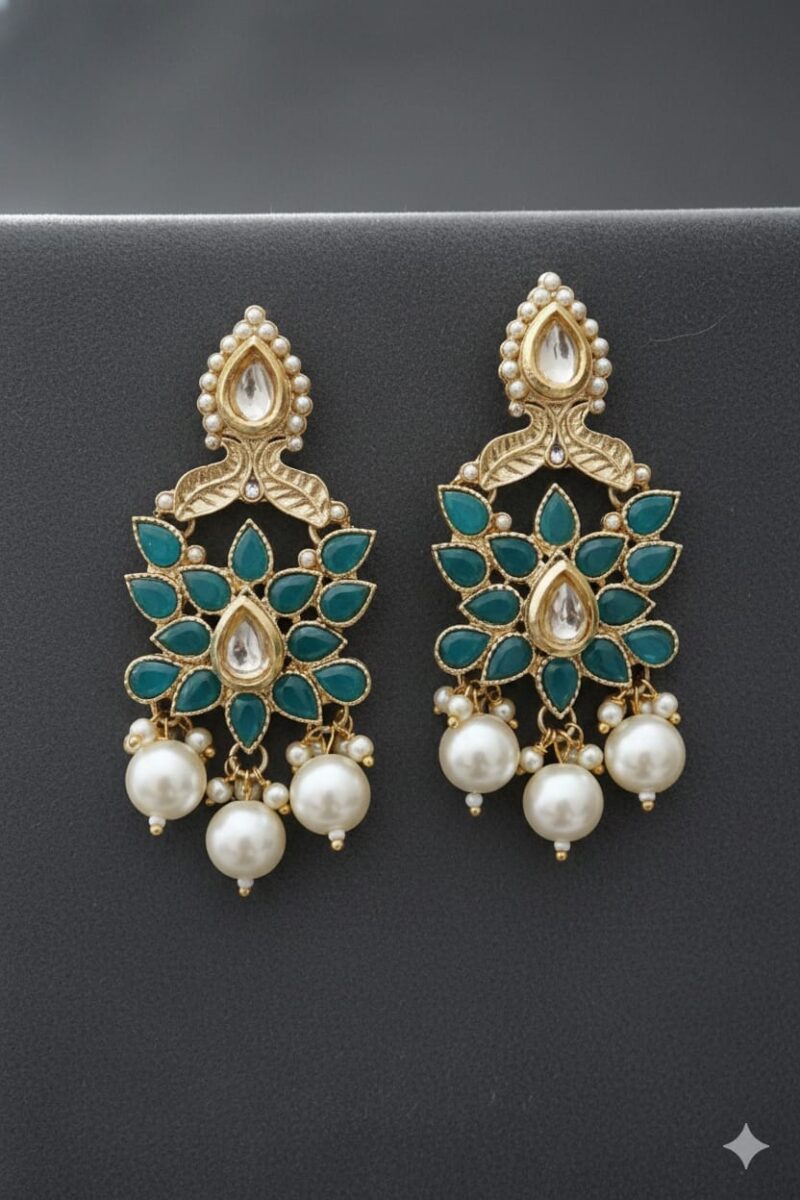 307 Moissanite polki earrings with green stones - Image 3
