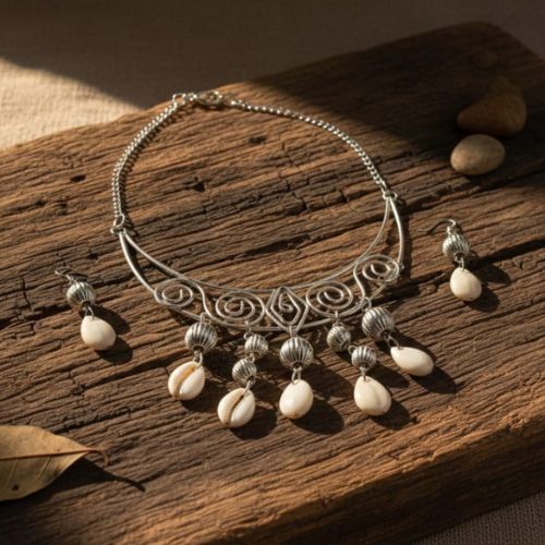 540 silver-toned metal bib necklace and earring set - Image 4