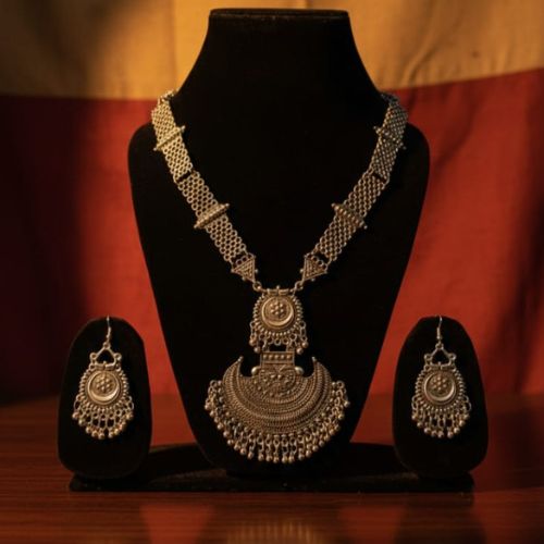 542 oxidised silver choker necklace and earring set - Image 4