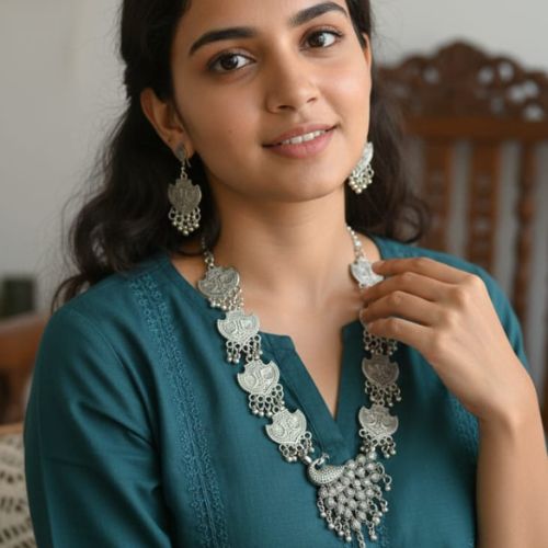 550 Rubans oxidized silver-toned necklace and earrings set