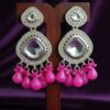 556 kundan-style drop earrings with bright pink bead or crystal dangles. .