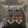 560  Zoey maroon silver plated oxidised dangler earrings