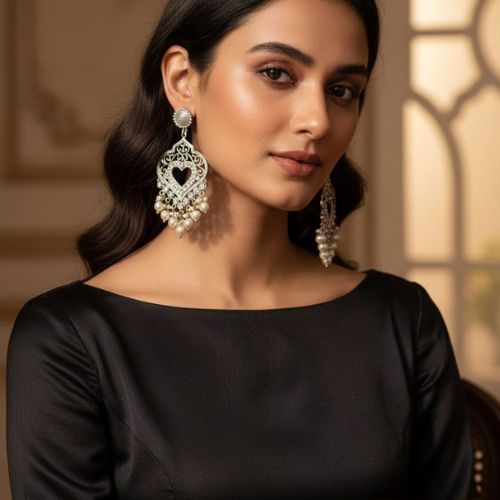 584 oxidised silver-plated earrings