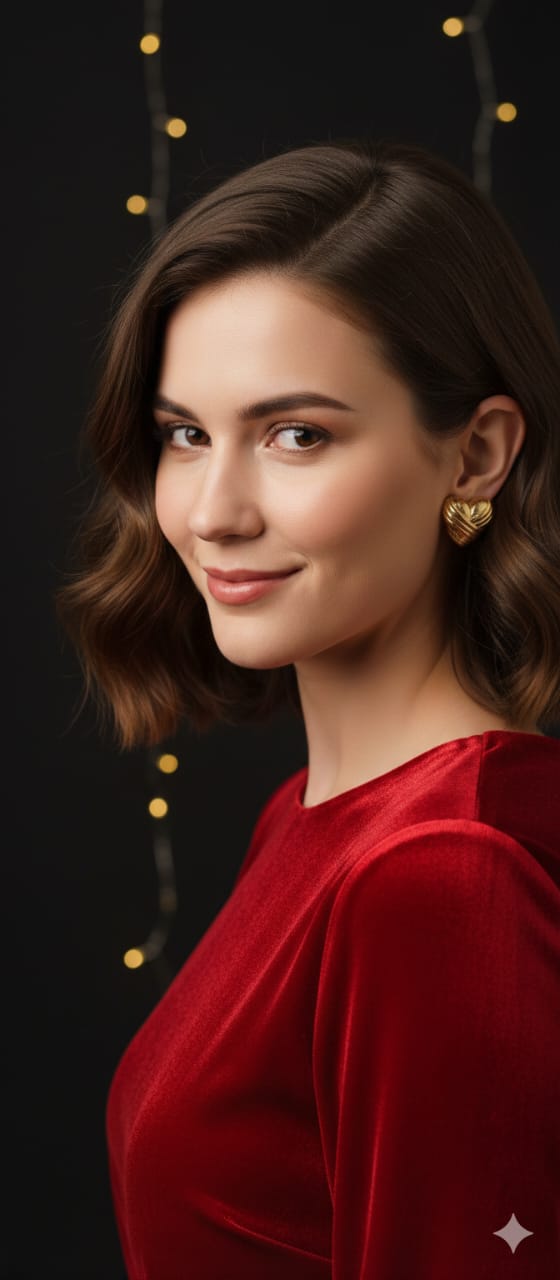 N13 golden ribbed heart stud earrings