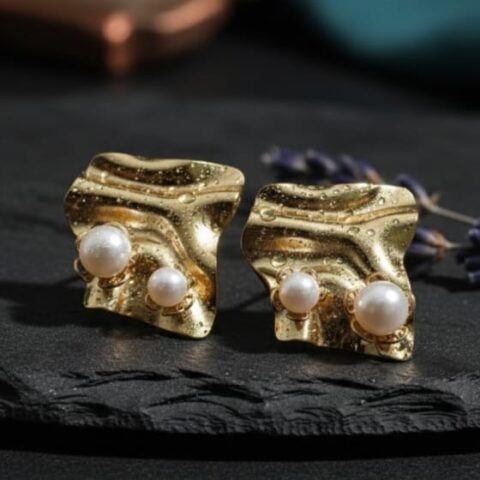 N14 gold-tone textured stud earrings