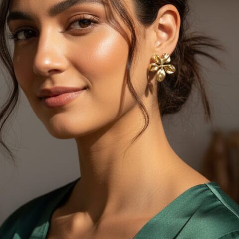 N15  similar stylish gold floral earrings